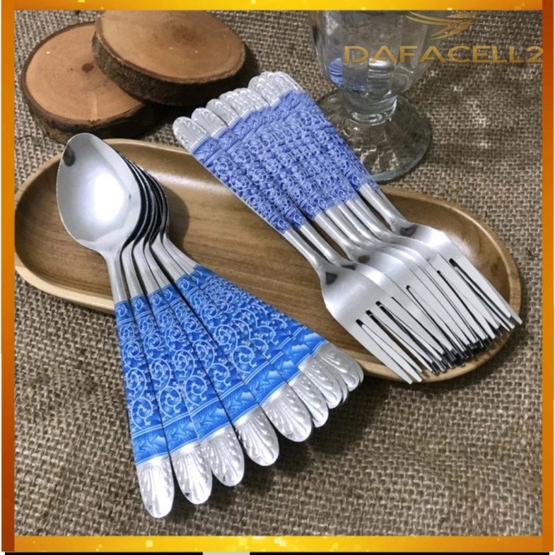 Sendok makan tebal motif batik 12pcs / garpu motif batik / sendok makan tebal
