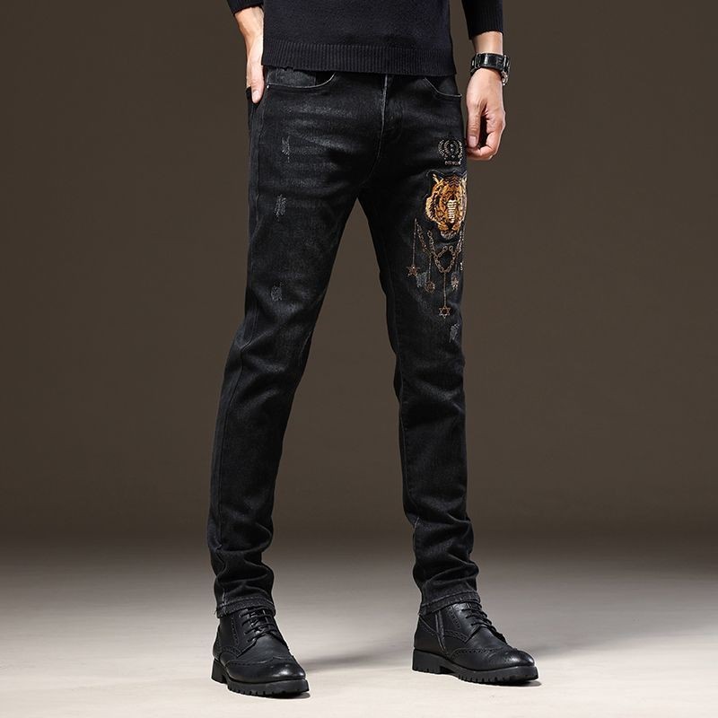 Celana Jeans Bordir Bordir Hitam