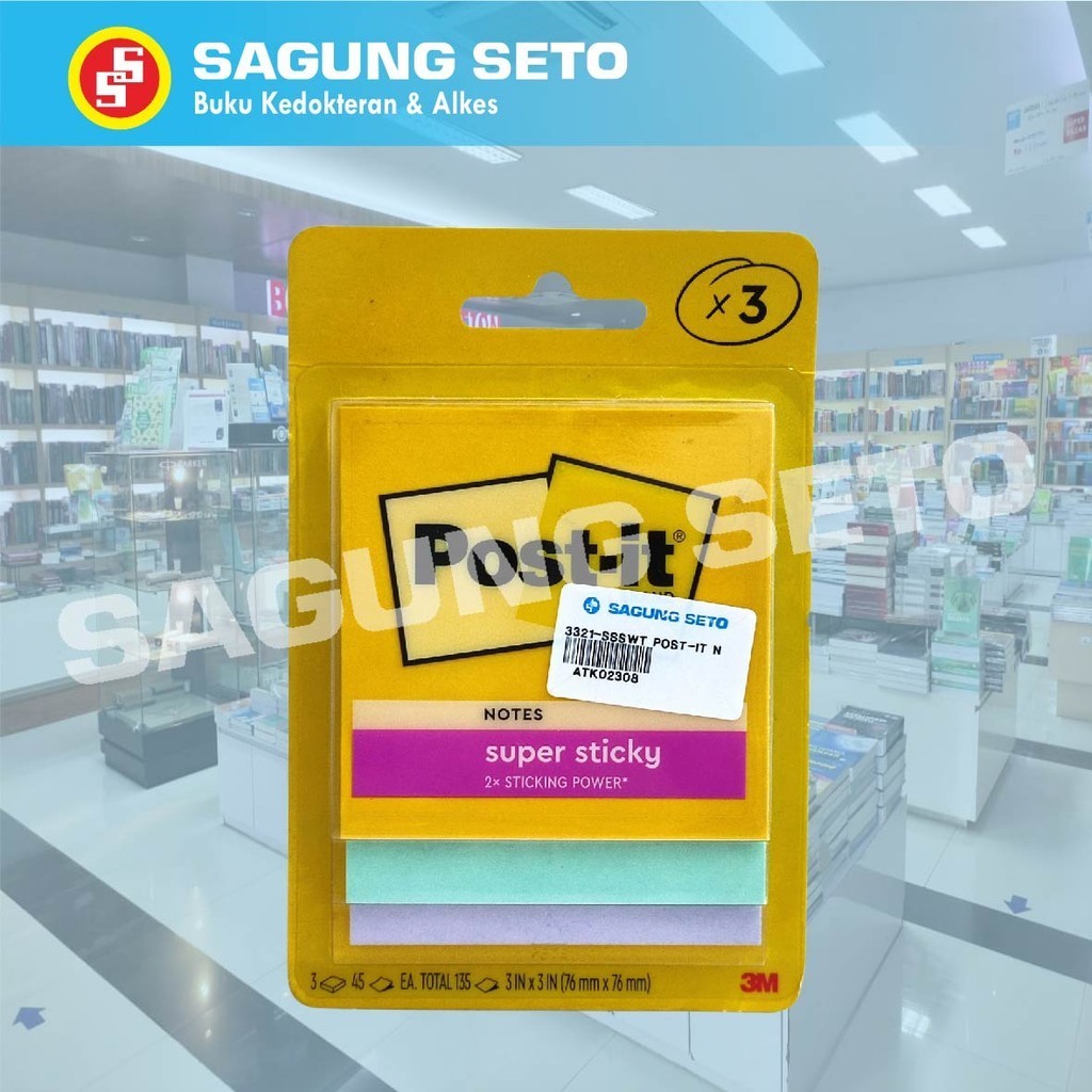

3321-SSSWT POST-IT NOTES SUPER STICKY / STICKY NOTES 3 WARNA 76MMX76MM