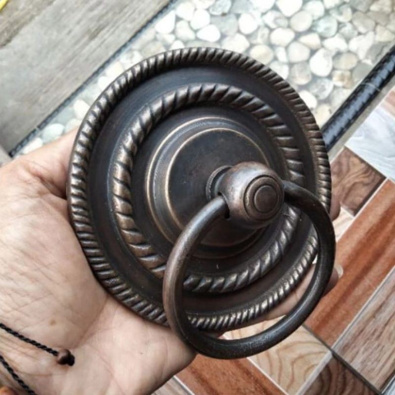 Handle Pintu Kuningan Tarikan Pintu Rumah Gebyok Kuningan Antik 12cm Motif