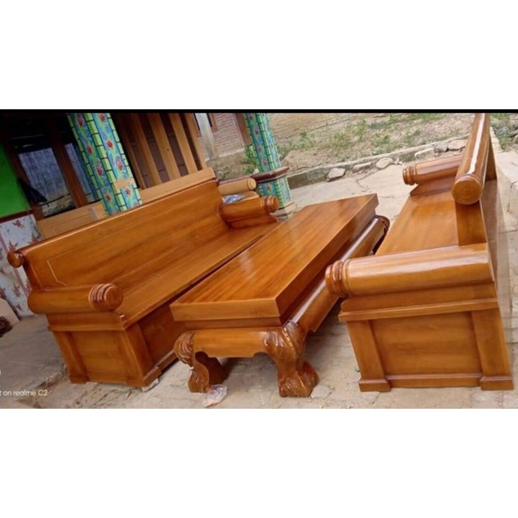 Promo Ramadhan Bangku Kayu Jati Cat Natural Panjang Kursi 220 cm x Lebar 70 cm Jeporo Jateng