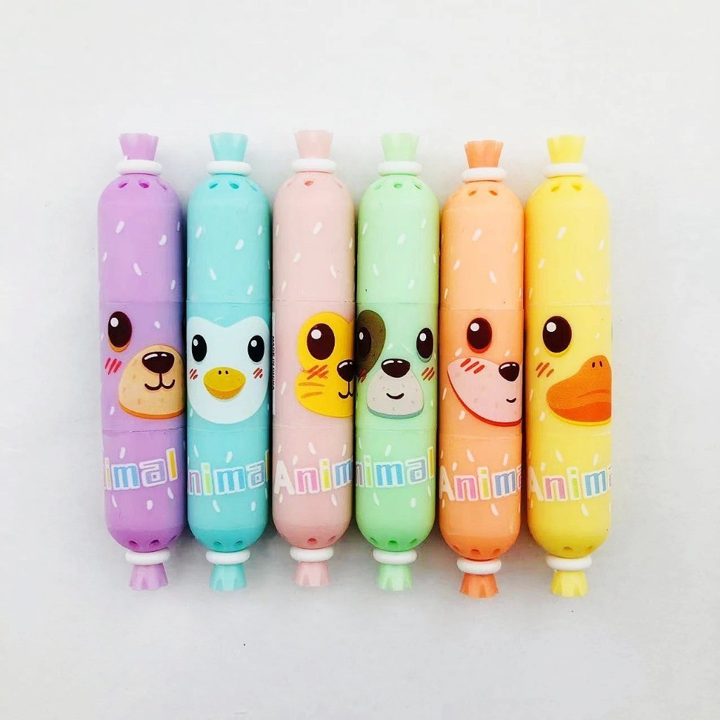 [FP] Stabilo sosis 2in1 Lucu Warna Highlighter Stabilo dan spidol karakter Warna Warni Untuk Jurnal 