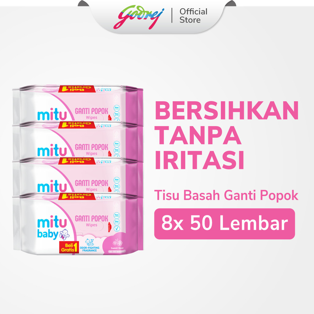 Mitu Baby Tisu Basah Ganti Popok Sweet Rose 50'S Beli 1 Gratis 1 [4 Packs] - Tisu Basah Bayi