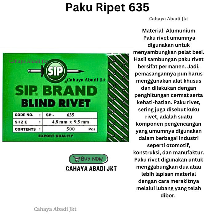Paku Rifet Blind Rivet Ripet 375 4.8 x 9.5mm SIP / Paku Ripet 635 SIP Per Kotak