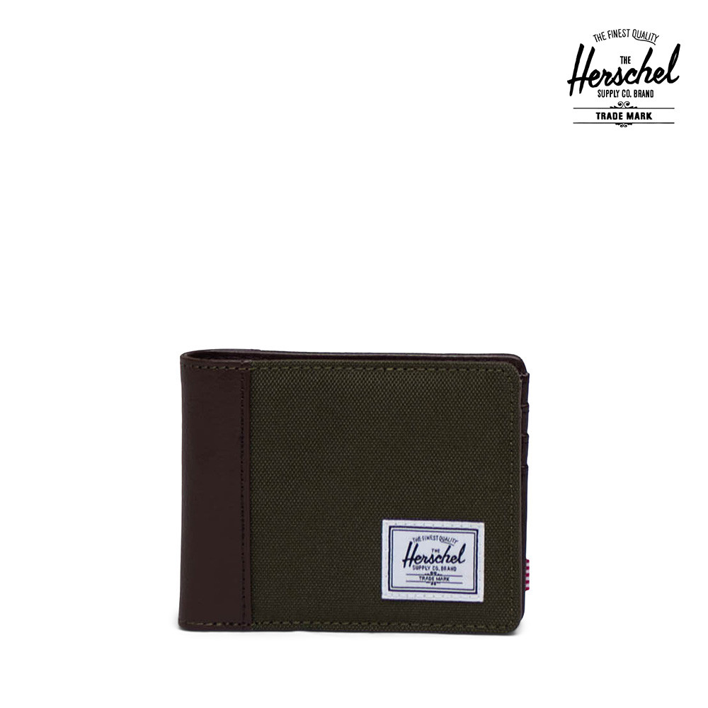 Herschel Hank Wallet Leather Os - Ivy Green/Chicory Coffee