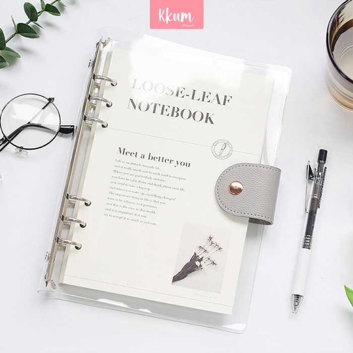 

Elegant Binder A5 Transparan Binder with Clip Note Book Rose Gold Bind - Grey