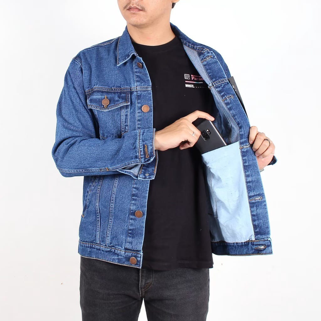 KU87Y Jaket Jeans Denim Pria SnowBlack M L XL XXL 3XL Jumbo Terbaik