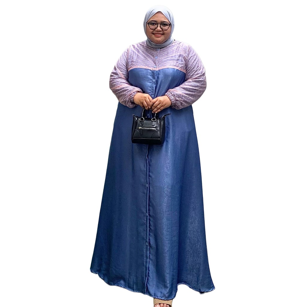 Zeba | Diva Gamis Raya Jumbo LD 120 - 150 Silk Sabrina & Brokat Tile Maxi Dress Mewah Lebaran Pesta