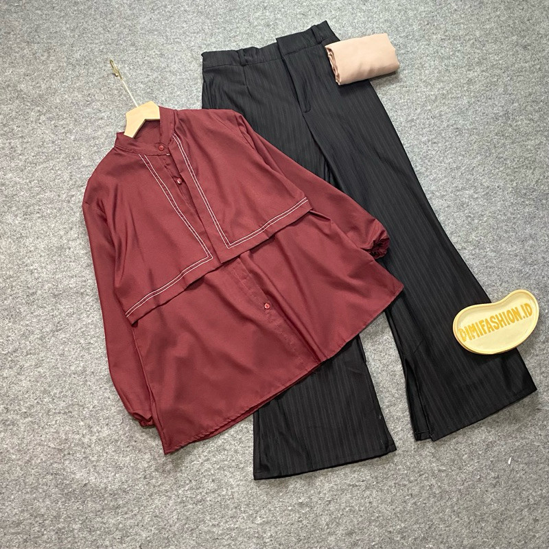 OOTD MELVI set /paket ootd (blouse+hijab square+cutbray pants salur) outfit hangout