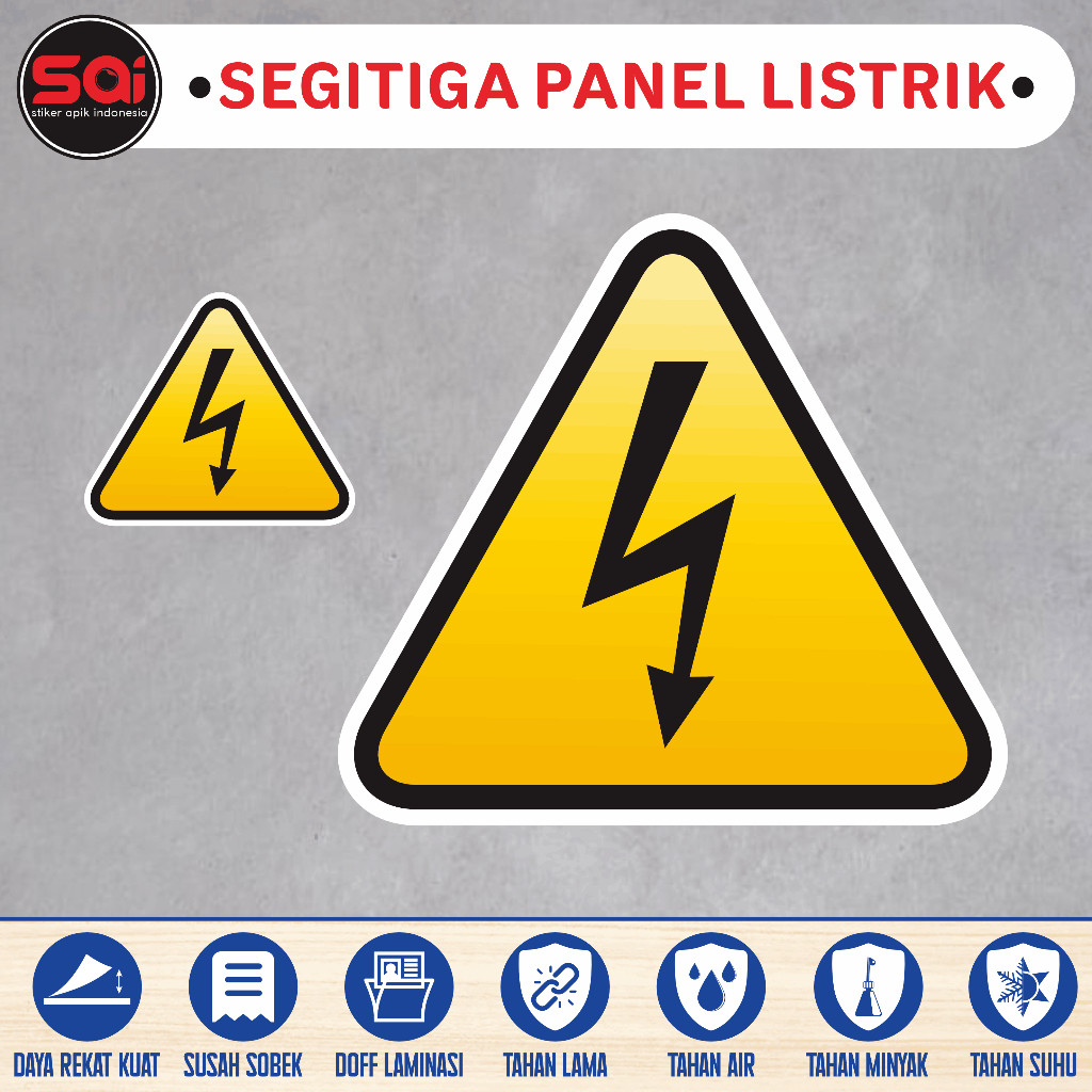 

stiker vinyl anti air/ waterproof SEGI TIGA PANEL / ARUS LISTRIK laminasi glossy
