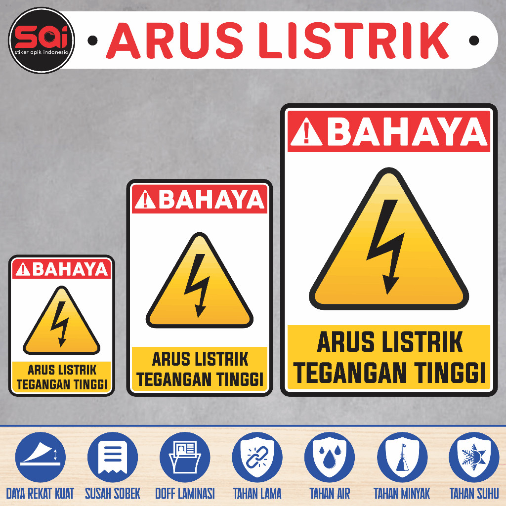 

stiker vinyl anti air/ waterproof BAHAYA ARUS LISTRIK TEGANGAN TINGGI laminasi glossy