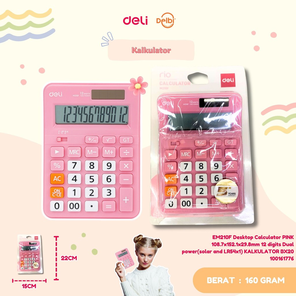 

DELI EM210F Desktop Calculator PINK 108.7x152.1x29.8mm 12 digits Dual power(solar and LR54x1) KALKULATOR