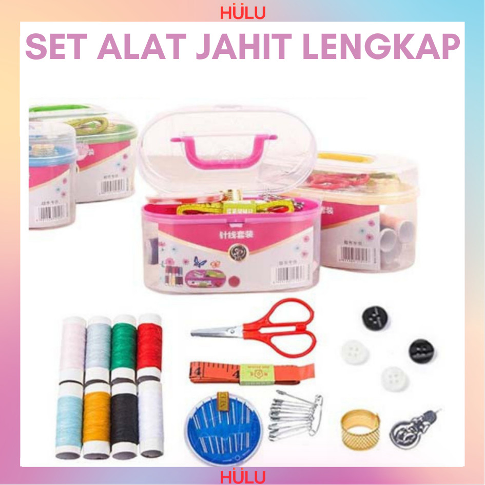 Sewing Set Kit Peralatan Jahit Kotak Box Alat Menjahit Benang Jarum Peniti Meteran Gunting Baju Kain