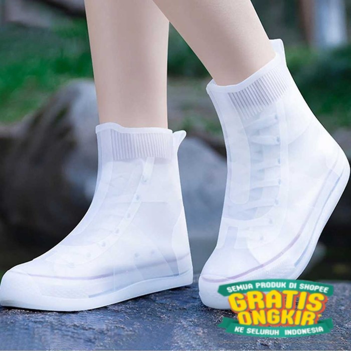 TPK/Cover Shoes Waterproof Anti Slip Jas Hujan Pelindung Sepatu Anti Air  - Putih M 34-36/ bsar jumb