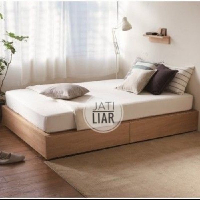 dipan kayu minimaliis laci 2 UK 120x200 kayu mahoni solid GUFU Mebel Jepara