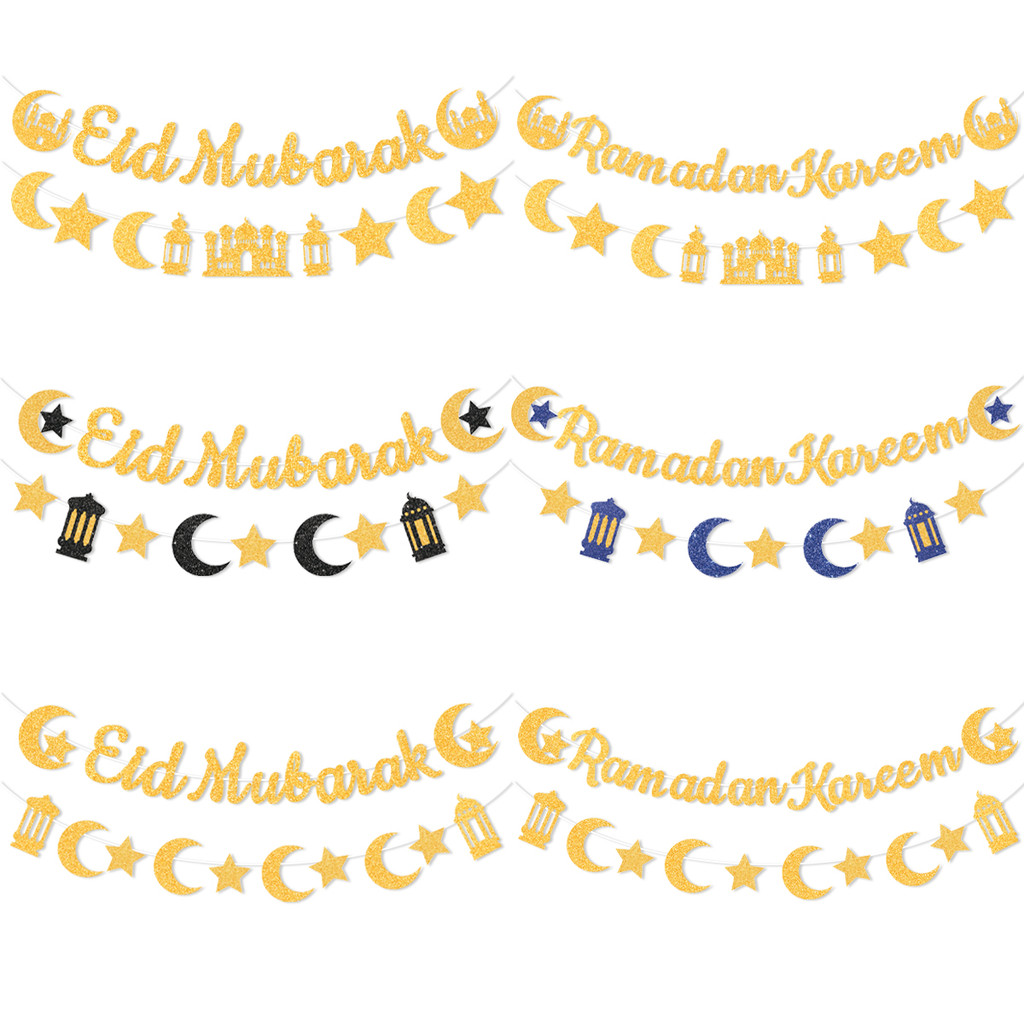 

EID MUBARAK Banner Glitter EID Star Moon Letter Paper Bunting Garland Islamic Muslim Mubarak Ramadan Decoration Party Supplies