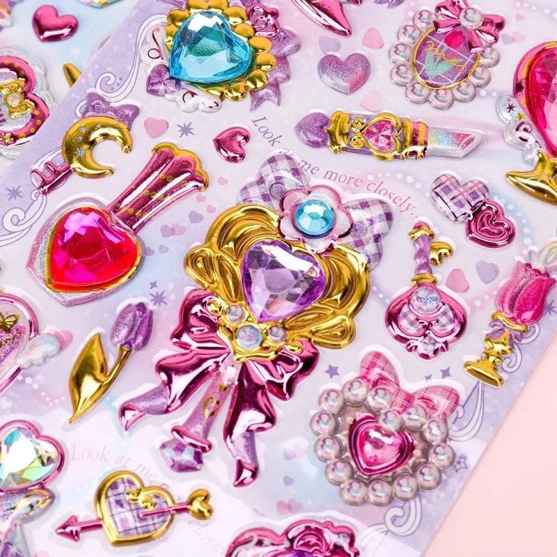 

1Pc Cute Girl Gem Magic Stick 3D Relief Crystal Stickers Kawaii Kids Toy Gift Mobile Phone Case Tablet DIY Acrylic Diamond Patch