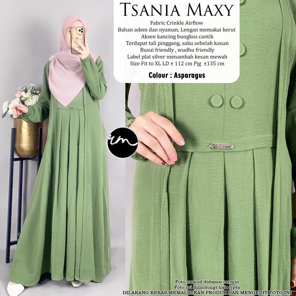 Tsania Maxy By Ratu Mulabess - Gamis Muslimah Terbaru Bahan Crinkle Airflow - LD 104 PJ 137