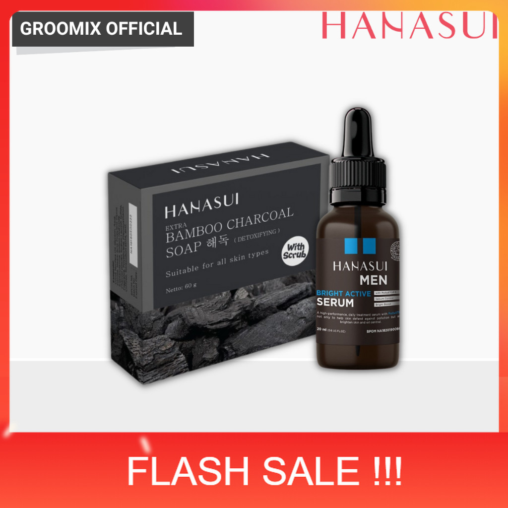 PROMO Paket Skincare Pria Brightening 2in1 Sabun Serum Hanasui Pencerah Pemutih Wajah Pria Glowing H