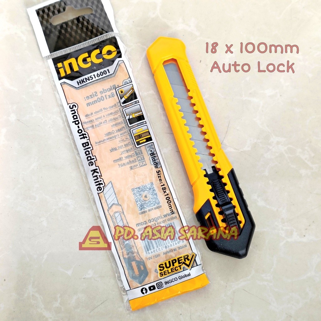 

Cutter Besar 18mm INGCO HKNS16001 Auto Lock Snap Off Blade Retract