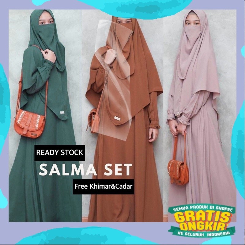 • SALMA SET DRESS KHIMAR NIQOB/CADAR / GAMIS SYAR'I/Gemoy