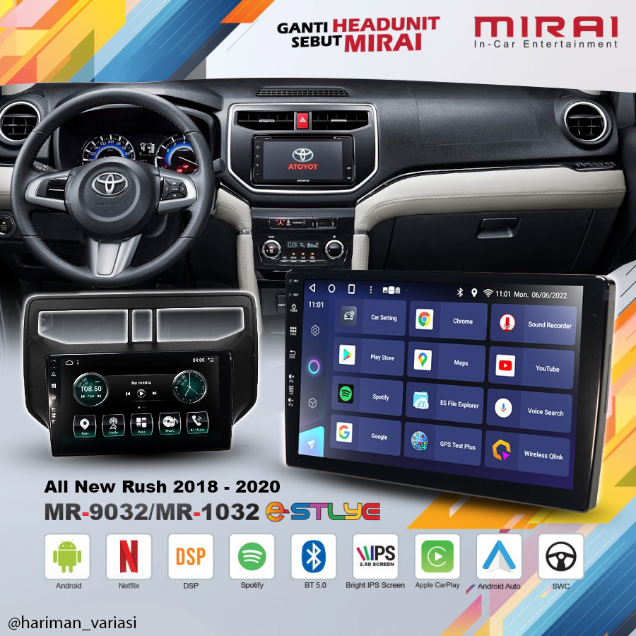 Headunit Android Mirai E-Series Toyota Rush 2019 Mirai 9032 9 Inch