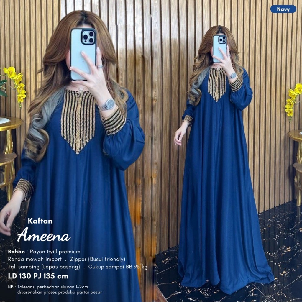 [jejehastore] kaftan lebaran jumbo rayon twill gamis renda ameena busui ld130