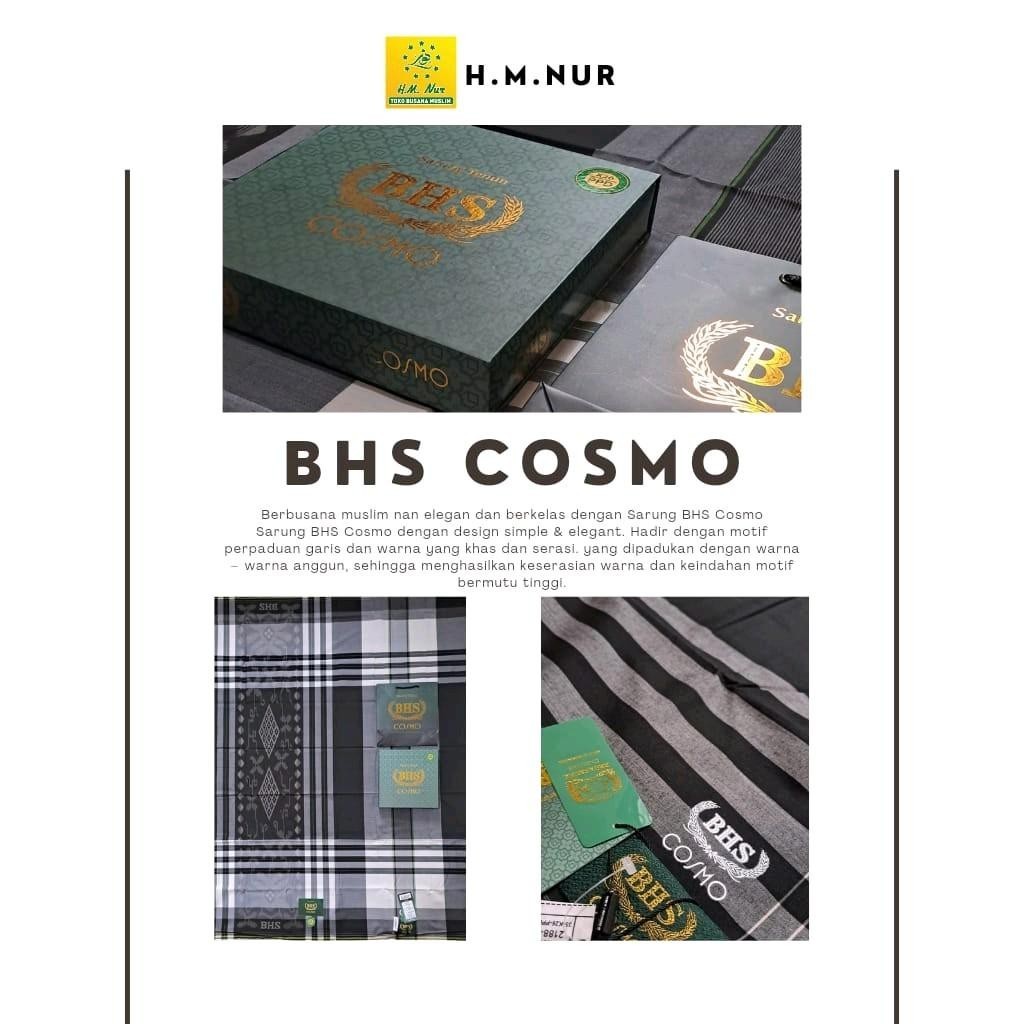 Sarung BHS Cosmo GOLD Hitam &amp; Putih ORI FULL TAG  - FREE GOODIE BAG EKSLUSIF BHS Kain Pria Muslim Dewasa Hitam Elegan