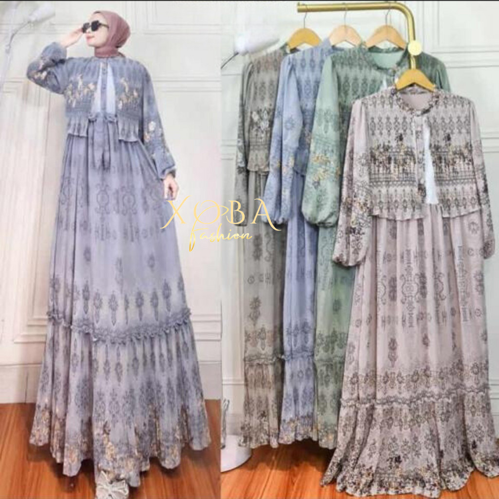 Xoba Fashion 3309 Gaun LD 100 cm Busana Muslim Wanita Ceruti Panjang YR 704 2026 mc