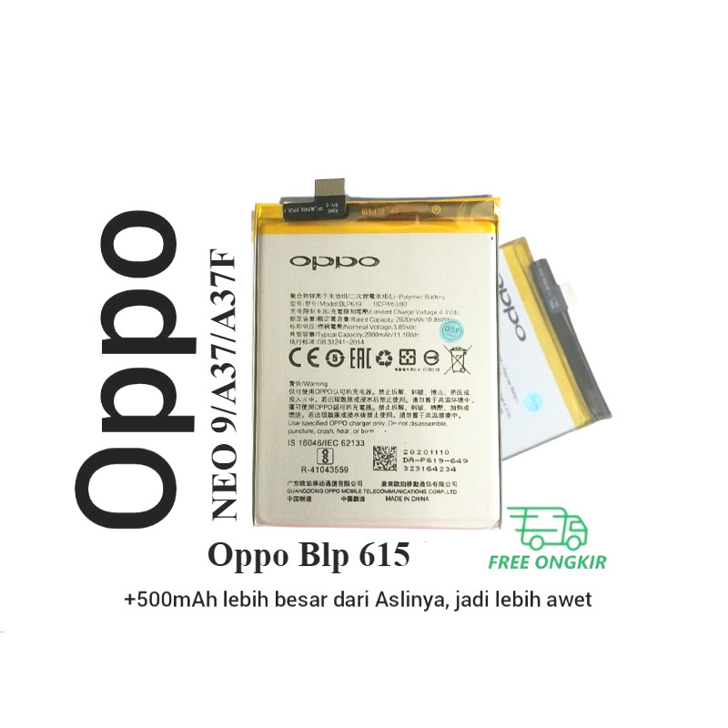 Baterai Rakkipanda BLP615 BLP-615 for Oppo NEO 9/A37/A37F/A37FW/A37M Double Power 2900mAh batere bat