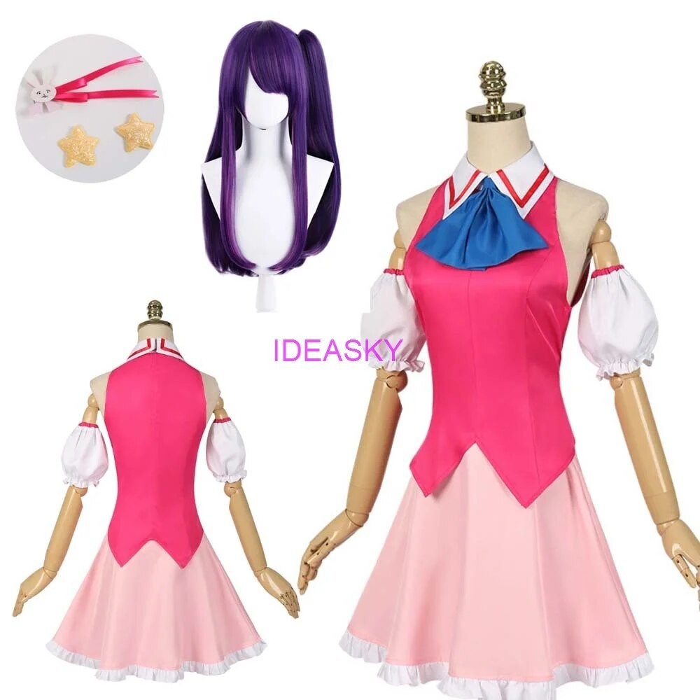 PREORDER Ai Hoshino Cosplay Costume Anime Oshi No Ko Wig Red Dress Bunny Hairpin Performance Clothin