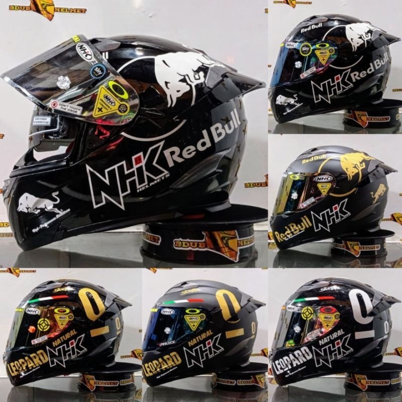 PROMO Helm full face Nhk RX9 black glosy/hitam glosi paket ganteng red bull visor flat iridium 100%O