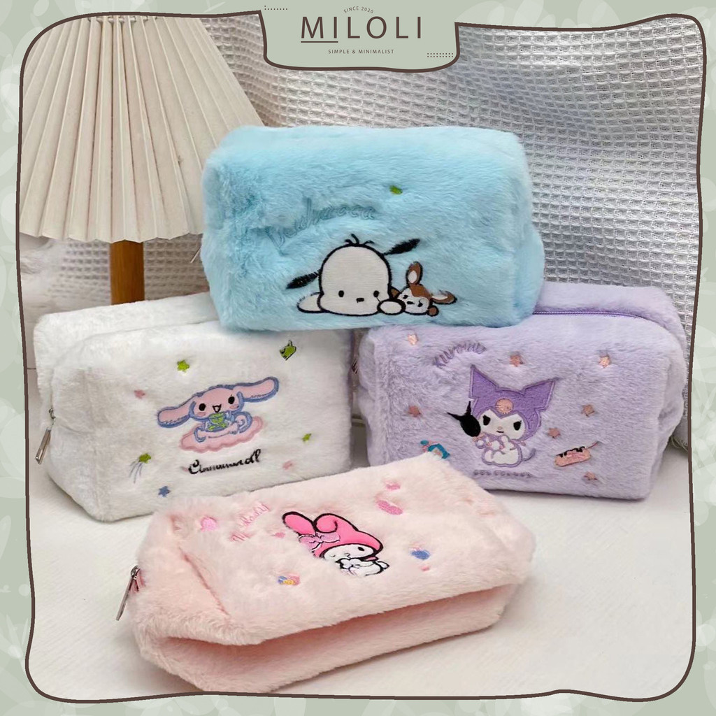 

[MILOLI] Kotak Pensil CARTOON FURRY WORDS MELODI KUROMI POCHACCO CINNAMOROLL Large Capacity Tempat Pensil Resleting Stationery - F0243