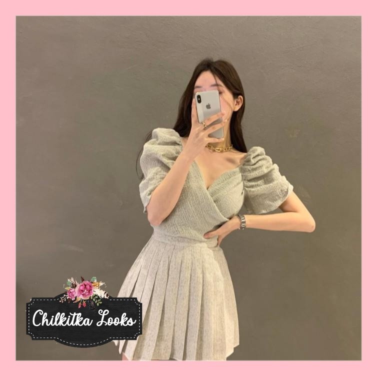 CHILKITKA LOOKS KOREAN FASHION STYLE JODIE BLOUSE CROP TOP CREPE WANITA KOREAN STYLE IMPOR KEKINIAN