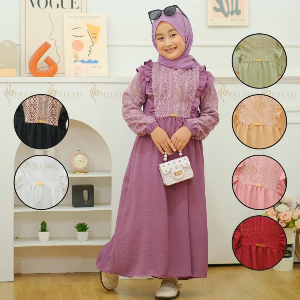 NT21SD Gamis Anak Perempuan Lydia Kids Baju Muslim Anak Perempuan Dress Anak Perempuan  Modern Gamis Anak