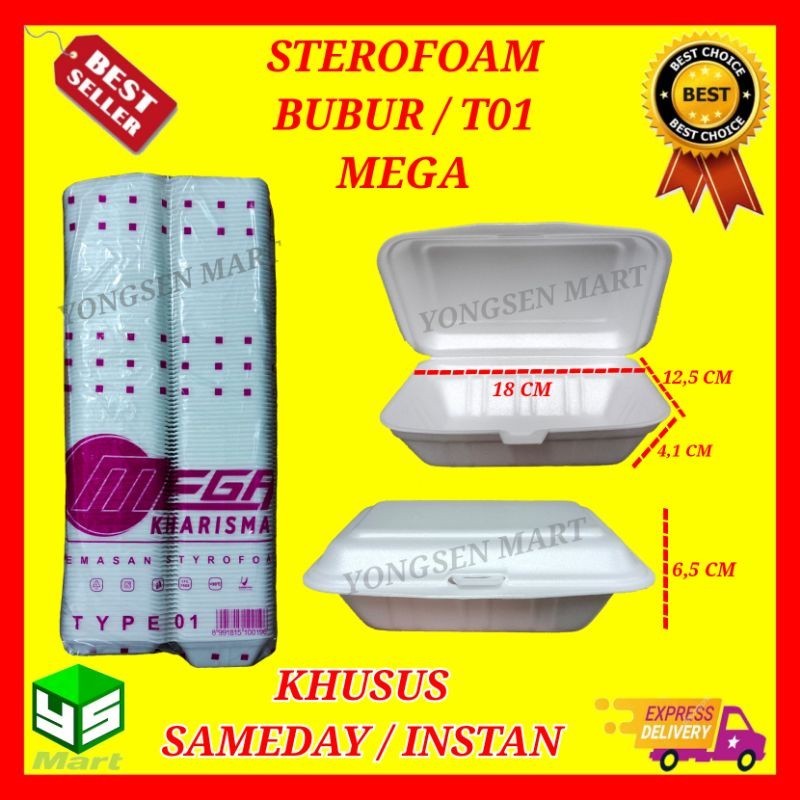 Foam mega 2 polos / foam bubur / gabus / kotak nasi / sterafoam foodgrade