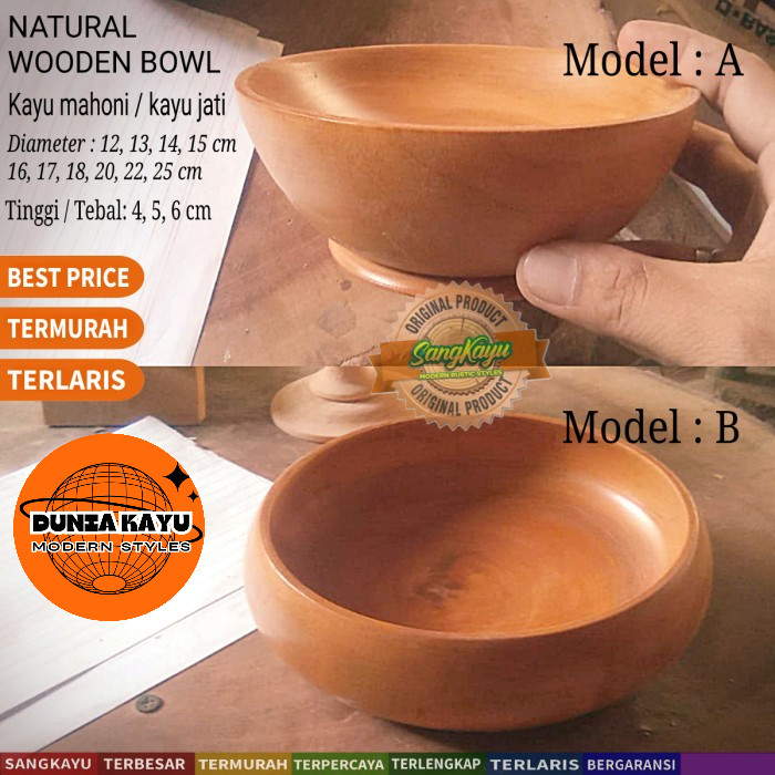 Mangkok kayu besar kecil mangkok kayu jati mahoni cangkir kayu bowl