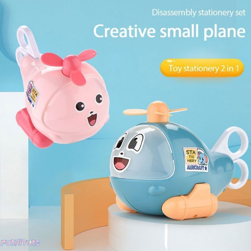 

6 pcs / Set Kotak Pensil Bentuk Helikopter Lucu Multifungsi Untuk Anak Aircraft Stationary Set