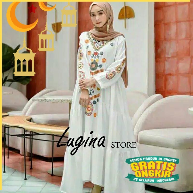 Baju Gamis Ramadhani Bordir/ Pink Hijau sage Navy maron