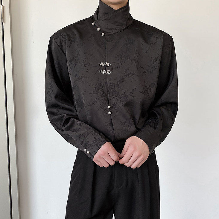 French satin jacquard shirt for men