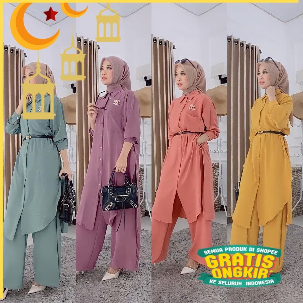 COD || New Set Long Tunik Sabrina || Setelan Baju  Tunik Dan Celana Wanita || Ready Ukuran Jumbo LD1