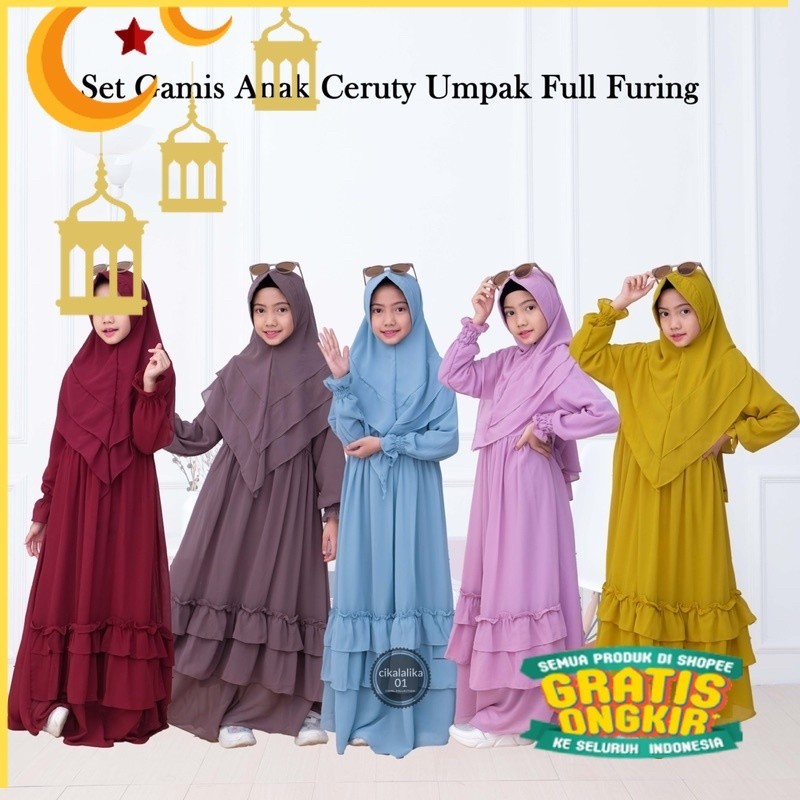 gamis anak ceruty UMPAK BAWAH full furing/Maron merah bata red anak tanggng