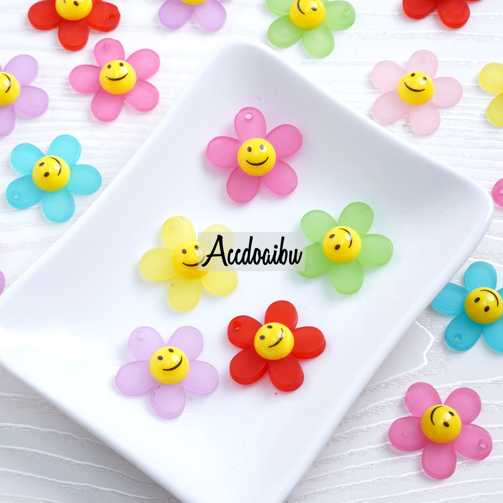 Manik Mote Charm Clay Smile Flower Bahan Kerajinan DIY - 1pcs