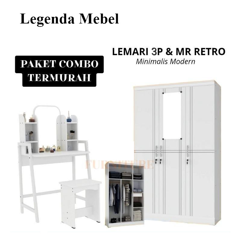"Bisa COD" Paket Murah 1 Set lemari dan meja rias / Lemari Baju 3 pintu + Meja Rias Sliding termurah