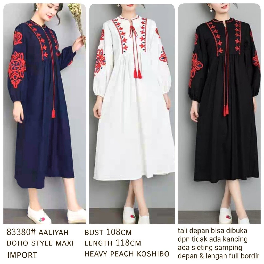 IMPORT gamis aaliyah boho style dress maxi * 83380 PAKAIAN WANITA GROSIR three m threem 3m 3ms TM