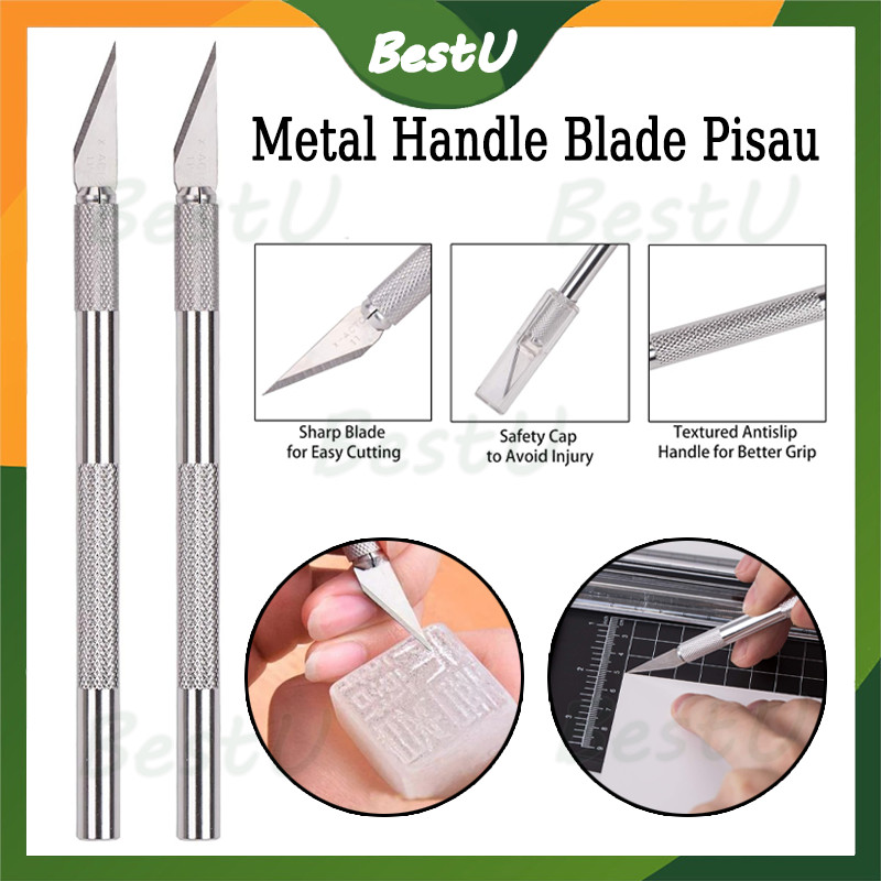 

Art Knife/1set Hobby knife/Alat Potong Bahan Kain Kertas Sticker /Metal Handle Blade Pisau /Sayat Ukir Pen Cutter