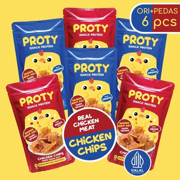 

NEW PROTY Ori(3)+Pedas(3) Snack Cemilan Ayam Protein Diet Chicken Chips