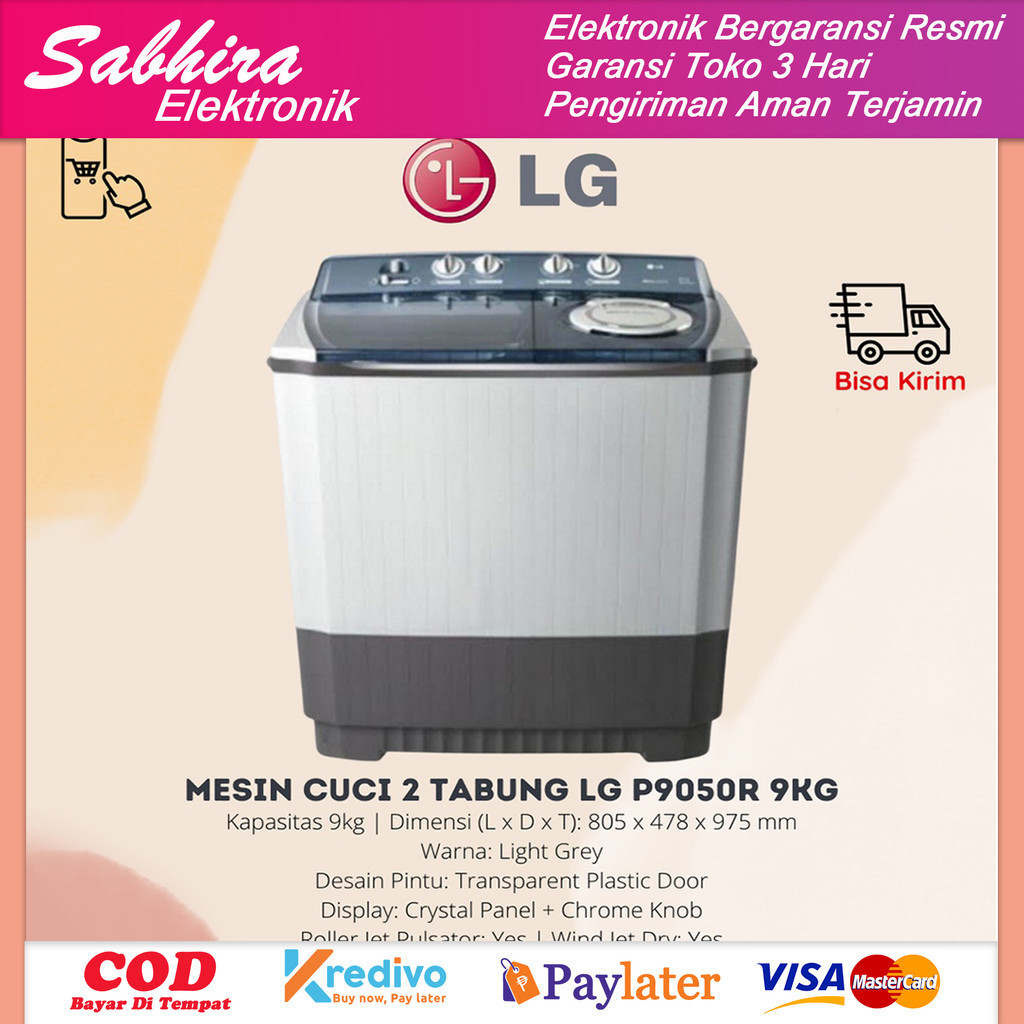 Mesin cuci 2 tabung LG 9kg series p9050r garansi resmi
