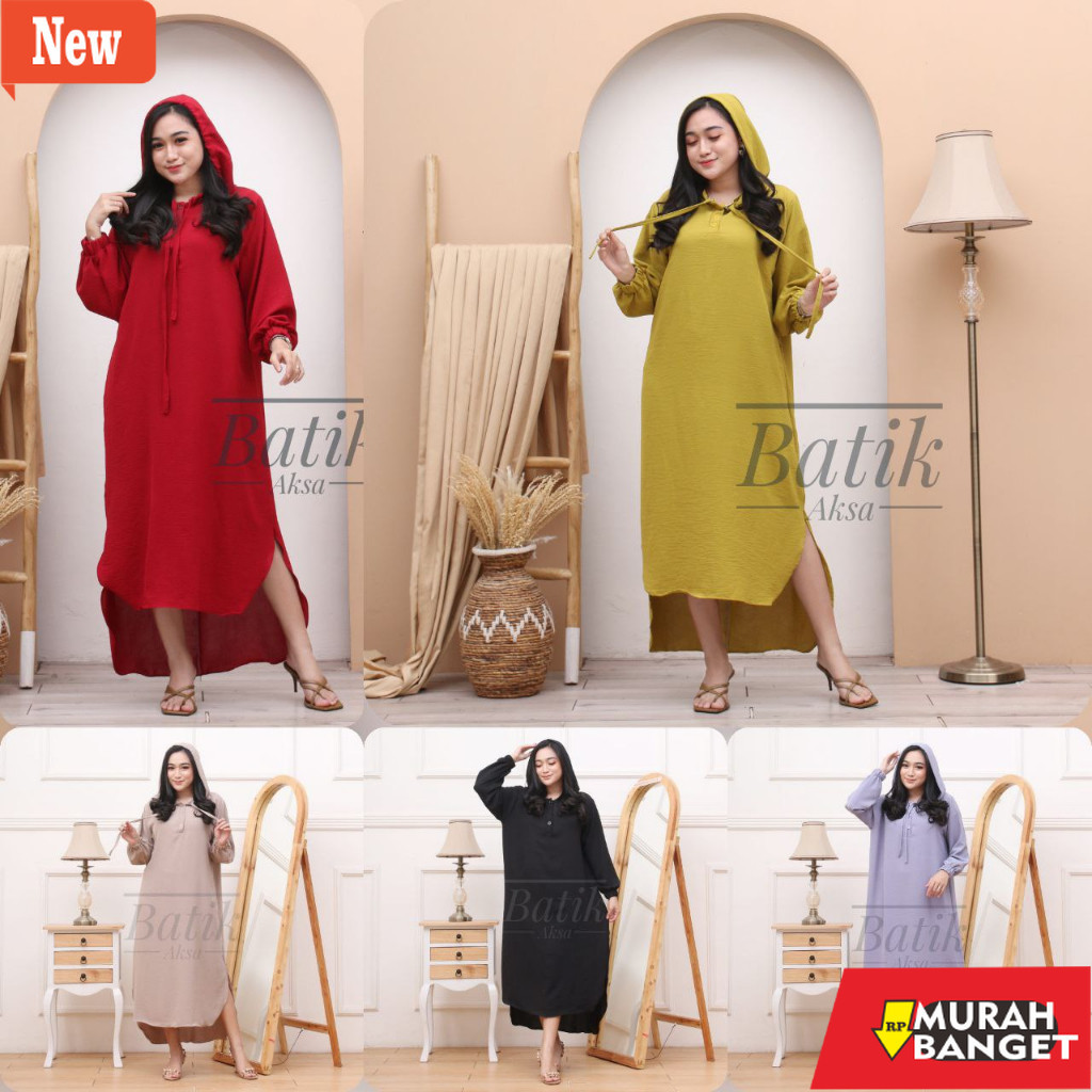 Gamis yang terbaru- Yesha Seck Dress Hoodie Muslim Wanita Kekinian Viral Outfit Hijab Bahan Crinkle 