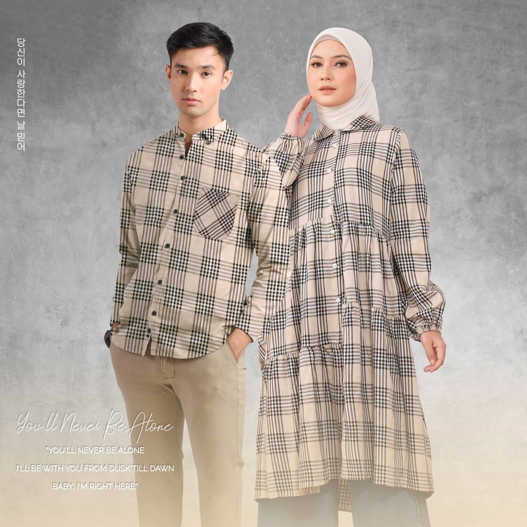 Yumna Flanel Couple Midi Dress Kemeja Series Korea Premium Jumbo Oversize Baju Pakaian Sarimbit Pasa